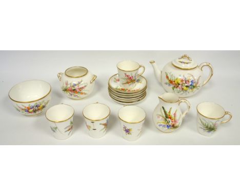 Victorian Royal Worcester bone china part coffee set with floral and gilt painted decoration of 14 pieces, teapot en suite, a