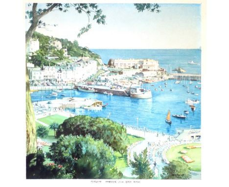 Pair of WWI War and Victory medals awarded to 27379 Pte. W R G Price, Wilts. R., and a watercolour by him, "Torquay Harbour f
