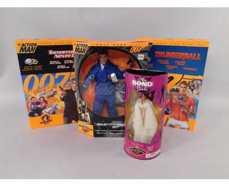 Three Action Man James Bond 007 Figures, comprising The World is Not Enough, Tomorrow Never Dies, and Thunderball, together w