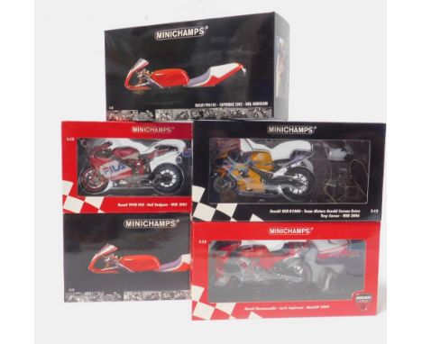 Five Minichamps die cast models of Motorbikes, Scale 1:12, comprising Ducati 996 Street Version, Ducati 999R F03, Neil Hodgso