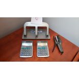 LOT: (4pcs) Calculators, 3-Hole Punch & Stapler