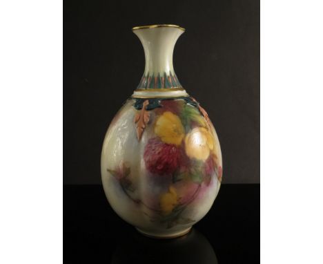 A Royal Worcester Hadley ware, 283 shape vase, buttercups and clover design, 10cm tall