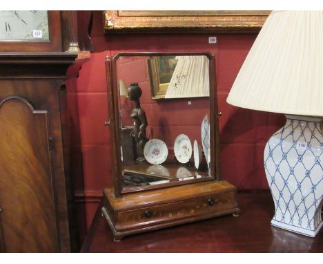 A Victorian mahogany dressing table mirror with bevelled edge to single drawer, hand-painted supports and front, shallow brac