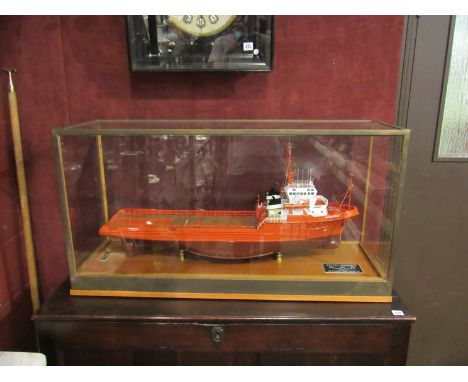 A glass cased scale model of the AHT/SV invincible by FP Pratt (Sunderland Models), 102cm long