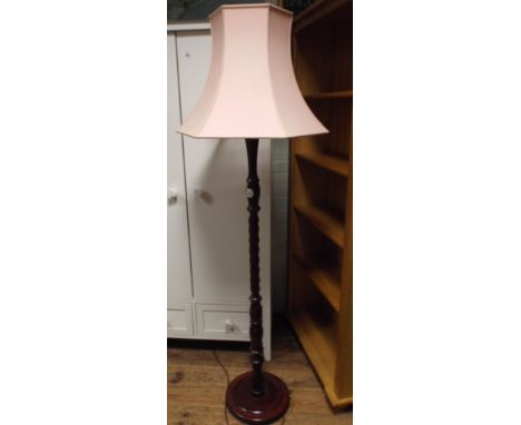 Mahogany standard lamp with pink shade