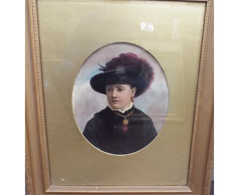2 Victorian oval painted portrait photographs in gilt frames (24 x 20 inches)