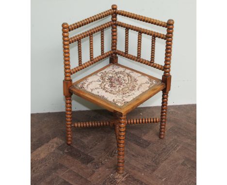 Bobbin framed corner elbow chair with tapestry seat