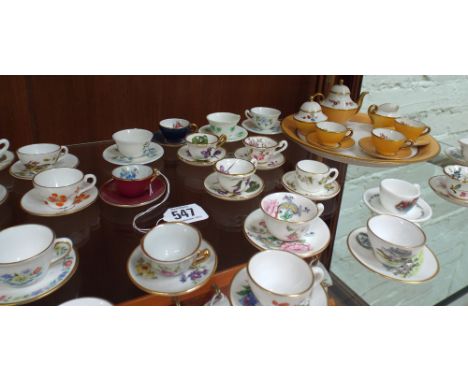 Collection of 43 miniature bone china cups and saucers by Spode, Wedgwood, Hammersley etc to include a cabaret set on tray 
