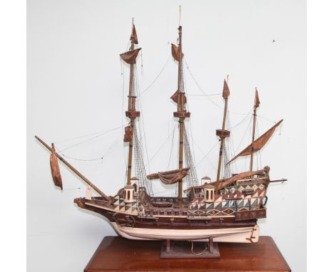 Large model sailing galleon on stand (approx 40" long x 50" high overall)