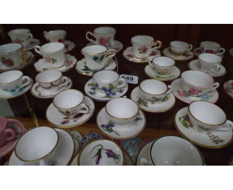 Collection of 52 miniature porcelain cups and saucers and trios by Wedgwood, Caverswall, Crown Staffordshire etc. 