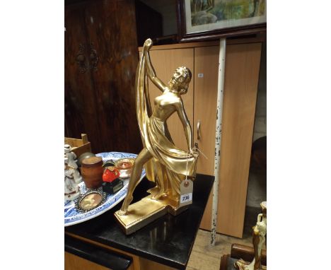 Gold painted plaster model of a semi nude female (47 cm high)