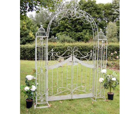 ARCHITECTURAL GARDEN GATE, 250cm H x185cm W x 38cm D, Regency style painted metal. 
