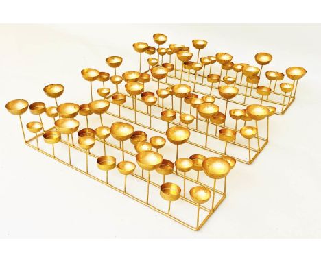 TEA LIGHT CANDELABRA, a set of three, gilt metal, 13cm x 58cm x 19cm (3) 