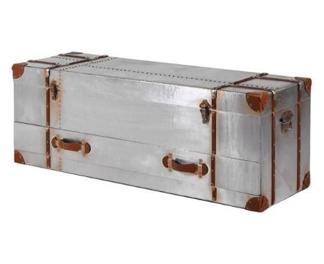AVIATOR STYLE TRUNK, 45cm H x 120cm W x 40cm D, fitted with a single drawer below and lift up top. 
