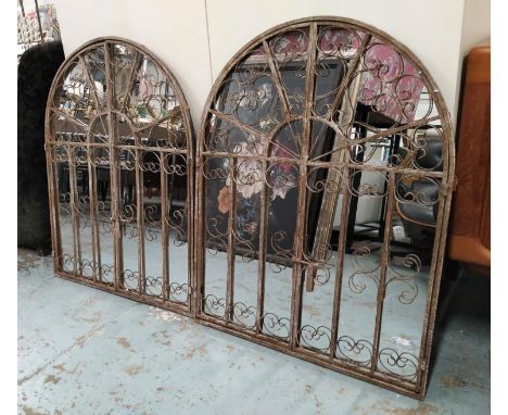 ARCHITECTURAL MIRRORS, a pair, 90cm x 70cm, gated design. (2) 