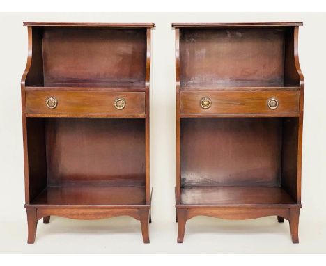 BEDSIDE LAMP TABLES, a pair, George III style mahogany each with drawer and undertier, 46cm W x 27cm D x 76cm H. (2) 