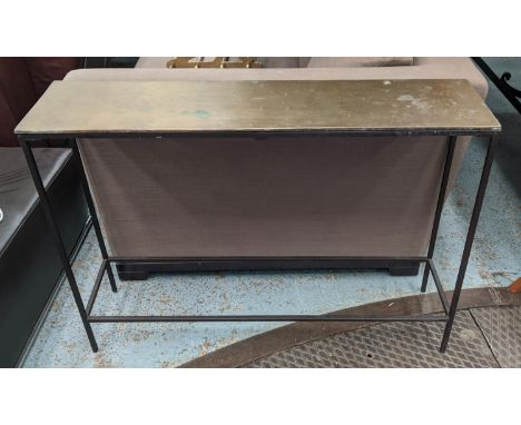 CONSOLE TABLE, 99cm x 25cm x 71cm, bronzed metal top. 