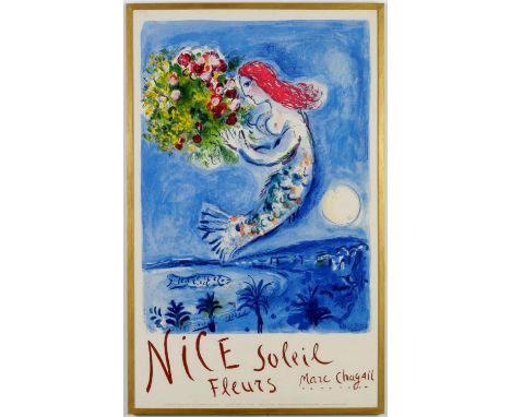 MARC CHAGALL, La Baie Des Anges, rare lithographic poster created in 1962, conceived as a travel poster for the Cote d’Azur. 