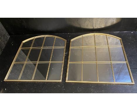 ARCHITECTURAL WALL MIRRORS, a pair, 91cm x 80cm, gilt metal frames. (2) 