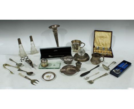 A George VI hallmarked silver ashtray/table lighter, Birmingham 1945; a hallmarked silver cup of plain design etc 