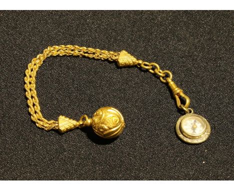 A Victorian gilt Albertina with miniature compass 