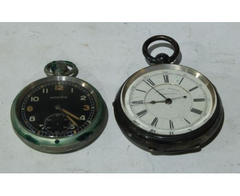 A silver centre seconds chronograph pocket watch, white enamel dial, Roman and Arabic numerals, Birmingham 1891, 9cm over loo