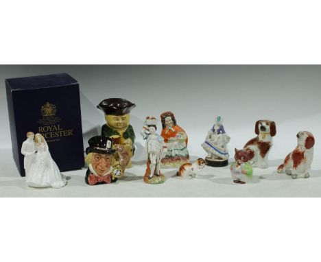 Ceramics - a Royal Worcester Golden Moments bride and groom figure, boxed; a Royal Doulton Mad Hatter character jug, D6602; a