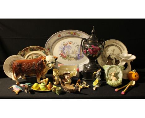 Ceramics - a SylvaC pottery wall planter with a model of a rabbit; a large Victorian transfer printed and overpainted meat pl