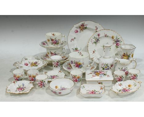 Ceramics - Royal Crown Derby Posies pattern, comprising tea cups and saucers, trinket box and cover, pin dishes, bell, vase e