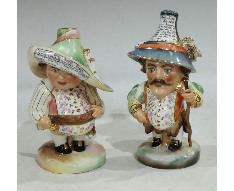 A pair of Royal Crown Derby Mansion House Dwarves, tall hat Theatre Royal Hay-Market ... , short hat Auction of Elegant House