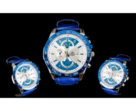 Contempory Fashion Watch, statement chronograph with cobolt blue dial & faux leather mock crock strap. Marked to face 'edific