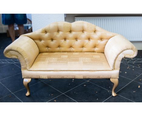 A Plush Day Bed of Small Proportion Queen Anne legs and button back headrest in empire style. Upholstered in contemporary pal