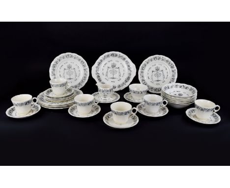 Grindley Royal Cauldron Passover Ware. 33 pieces. Black Litho on white pottery. Very rare pieces circa 1950's. Comprising of 