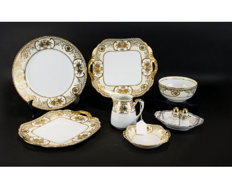 A Collection of Noritake (9) pieces in total. 'Basket of Flowers' design with silver and gold pattern. Including milk and sug