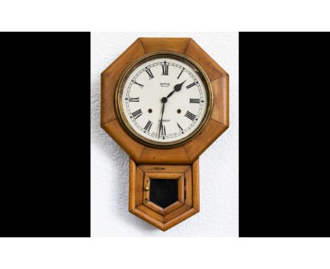 Smiths Enfield - London Drop Dial Octagonal Shaped Wooden Cased Wall Clock, 8 Day Movement. c.1920's. 21.5 Inches High & 14 I