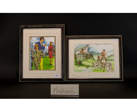 Equestrian Interest, framed print, Signed In Pencil Mark Huskinson. Together With 1 Other, Both mounted and behind glass. Eac