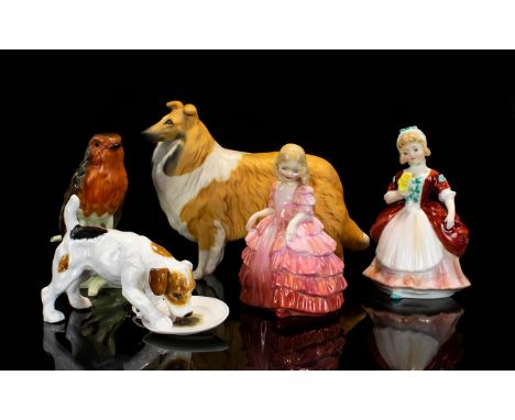 A Collection of Ceramic Figures ( 5 ) Five In Total. Comprises 1/ Royal Doulton Figure Jack Russel - Eating From Plate. HN115