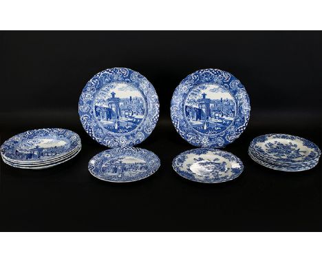 Midwinter Landscape Pattern Assorted Pieces (8) eight in total  Circa 1950's. Also includes (6) six  Bristol Crown Ducal 8 in