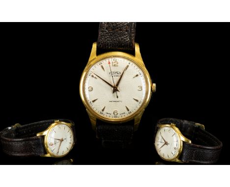 Roamer Gents Gold Plated - Mechanical Wind Wrist Watch. c.1950's, with Attached Original Leather Strap. Features Seconds Swee