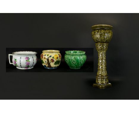 ( 5 ) Ceramic Planters. Approx Heights 6.5, 6.5,8, 6 & 20.5 Inches. 