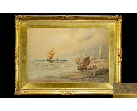 Thomas Bush Hardy 1842 - 1897 Royal Academy Artist Seascape / Coastal Scene, Ships of The Coast, Lighthouse, Boats / Figures 