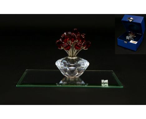 Swarovski SCS 2002 Red Roses Ornament. Comes In Original Box, 3 Inches High. Clear and Ruby Red Colour way. 