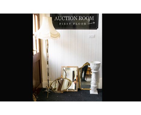 A Collection of Decorative Furnishing items Five in total to include continental style standard lamp in brass with trefoil fe