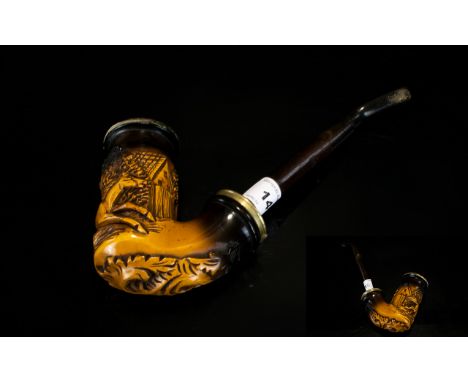 Vintage Novelty Pipe, Features an Embossed Galloping Horse with a House In The Background. There are Marks on the Top, But th