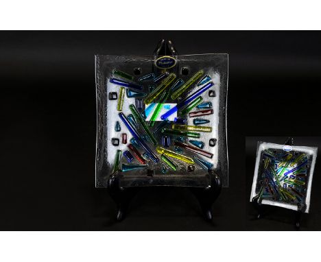 Murano Glass Square 6x6 Inches Dish Decorated in bright abstract colour.