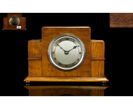 Art Deco Period Attractive Golden Oak Cased Mantel Clock, with 8 Day Movement, Silvered Chapter Ring, Pearl Coloured Dial, Ro