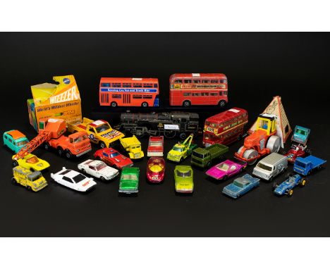 A collection of play warn diecast models to include Corgi London transport route master, Corgi mazda b1600 pickup, Dinky atla