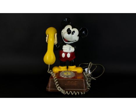 Mickey Mouse Figural Large Rotary Dial Phone. Made In 1976, The Telephone Has Mickey Standing with His Right Hand Holding a Y