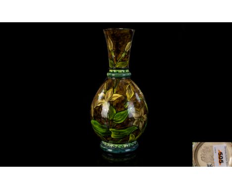 Doulton Lambeth Globular Shaped Vase, Naturalistic Leaf and Flower Design. Date 1878. Monogrammed to Base H. W. R. Height 8.7