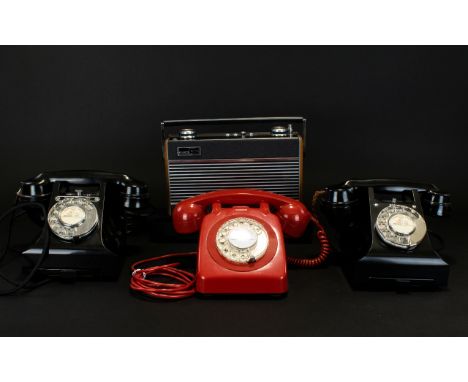 GPO Interest Black Rotary Telephone Marked 164-54 And One Other Marked 234 No164 Together With A Red Model 706 And A Roberts 